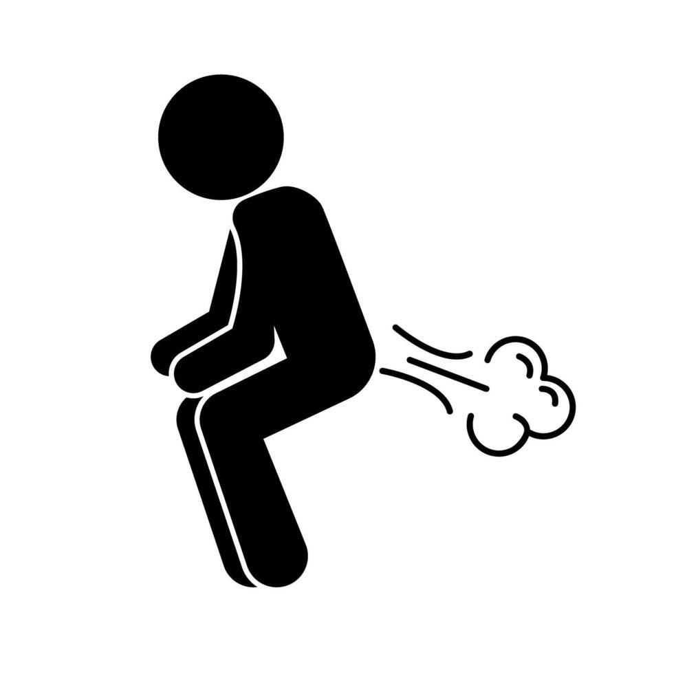 Farting person and fart silhouette. vector