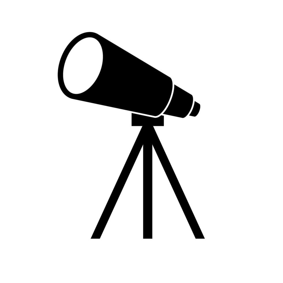 Classic Black Telescope on Tripod Silhouette. vector