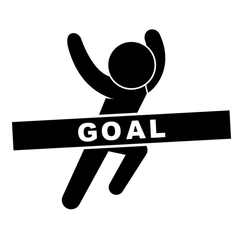 Silhouette of goal runner crossing marathon finish line. vector