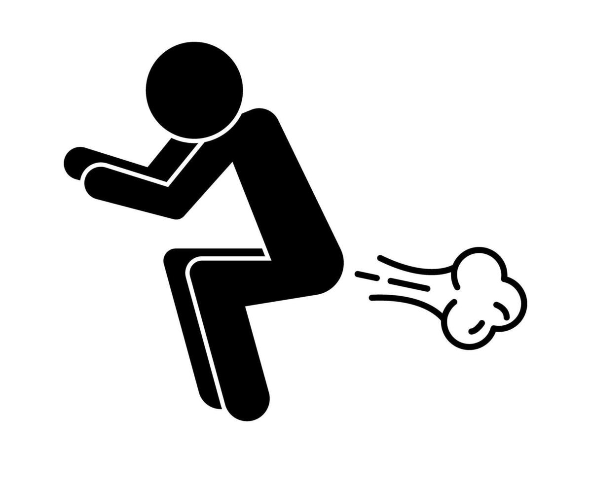 Strong farting person silhouette. vector