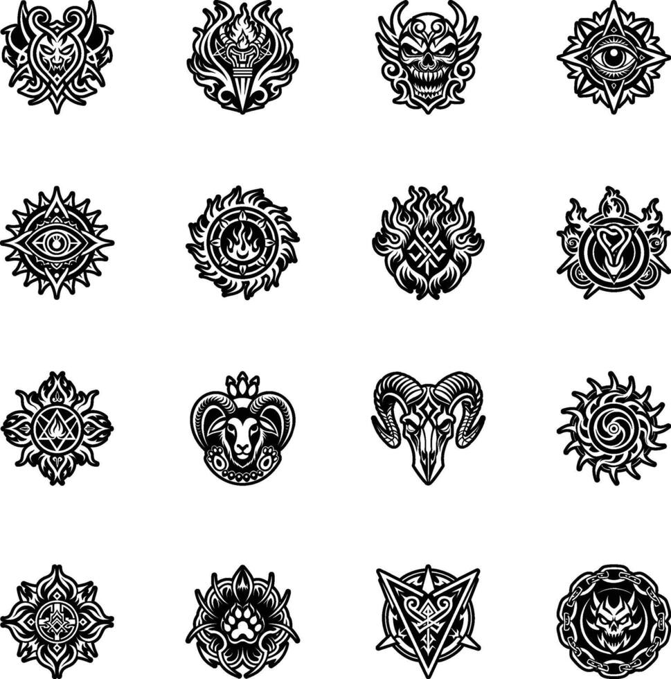 Collection of Satanic Sigils Glyph Icons vector