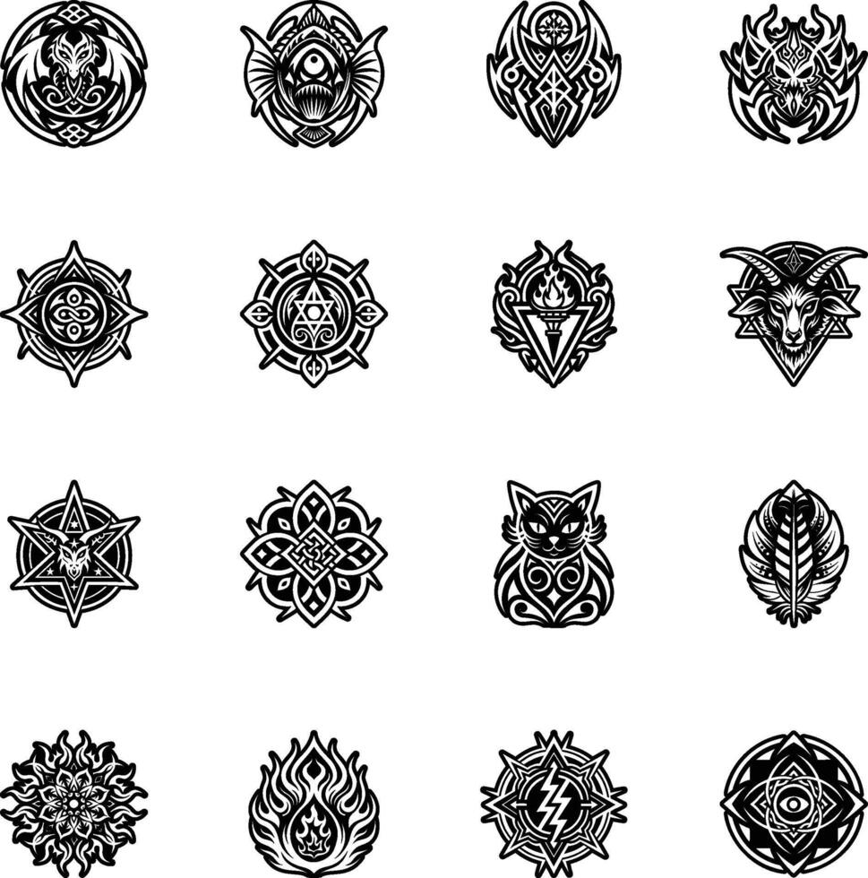 Collection of Satanic Symbols Glyph Icons vector