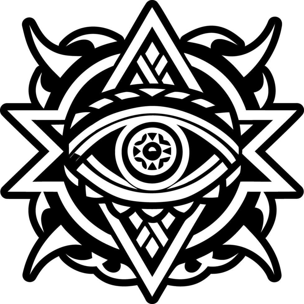 A filled style icon of devil eye tattoo vector