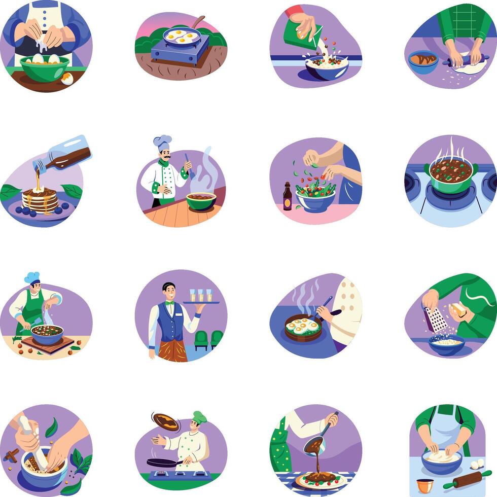 Collection of Cooking Methods Flat Style Illustrations vector