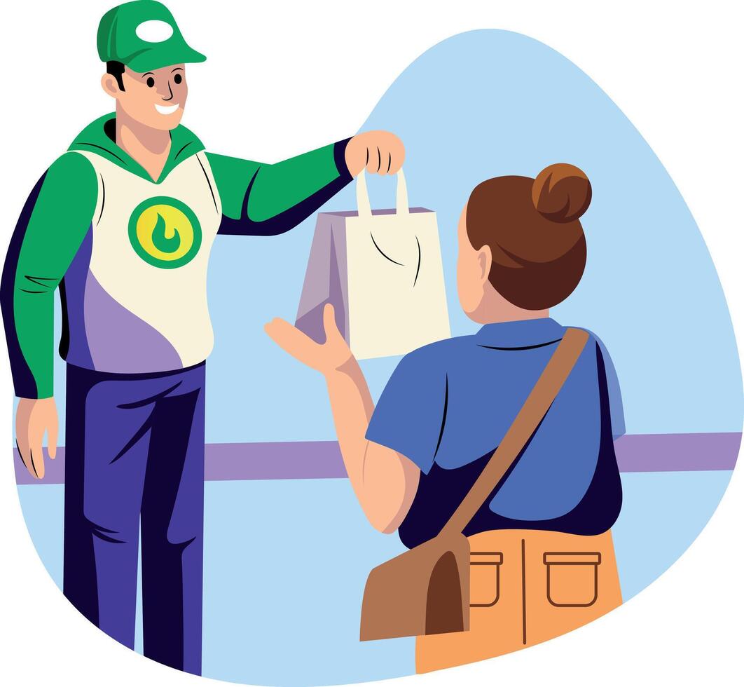 A flat style illustration of food delivery man vector