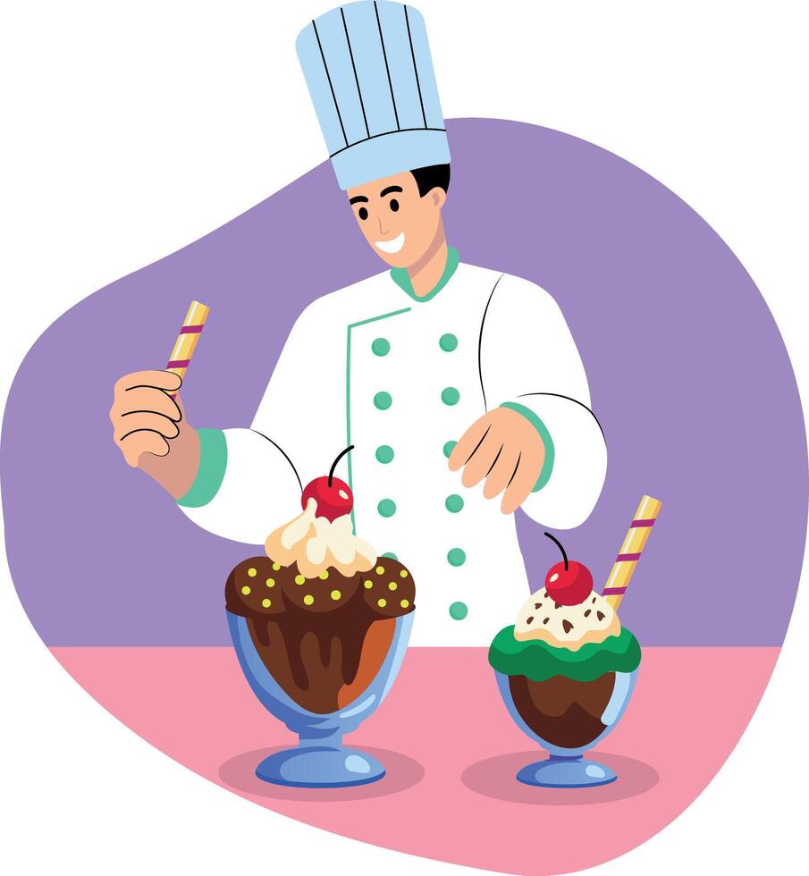 A flat style illustration of an expert dessert chef vector