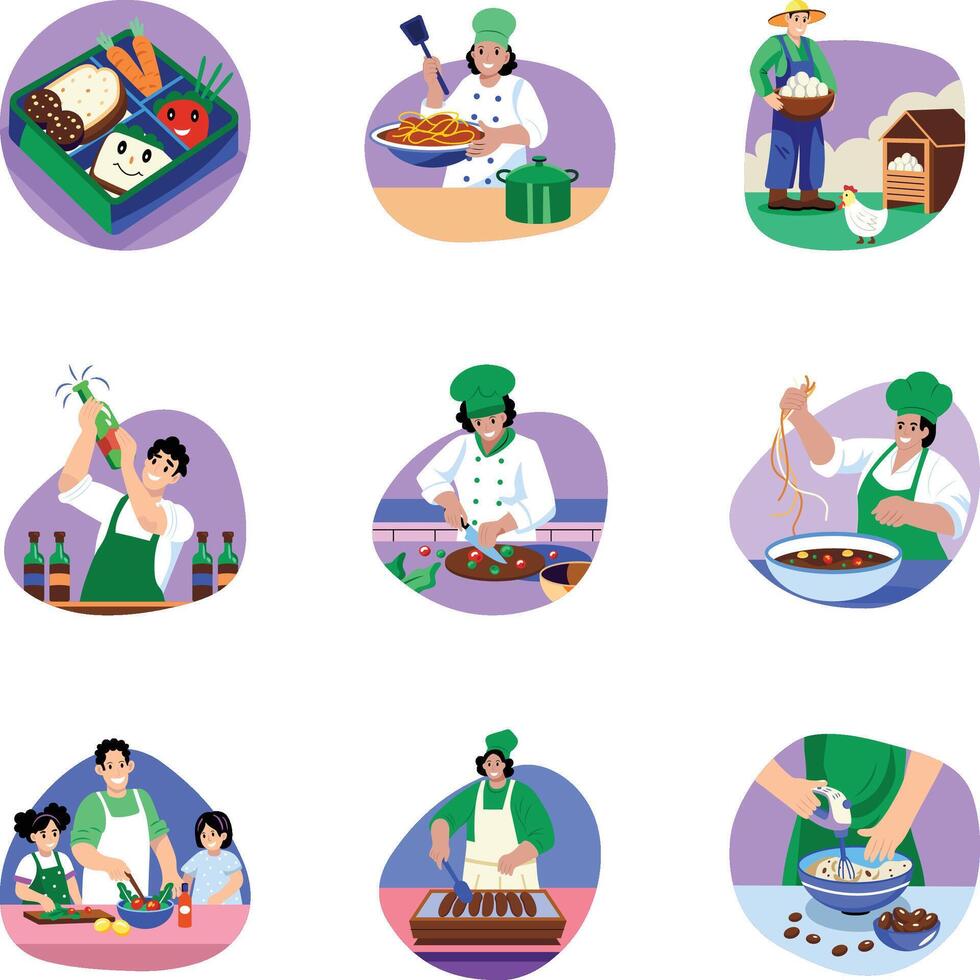 Pack of Flat Style Expert Chef Illustrations vector