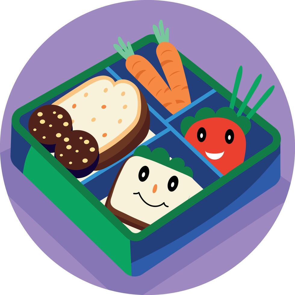 A flat style illustration of lunch box filled with food vector