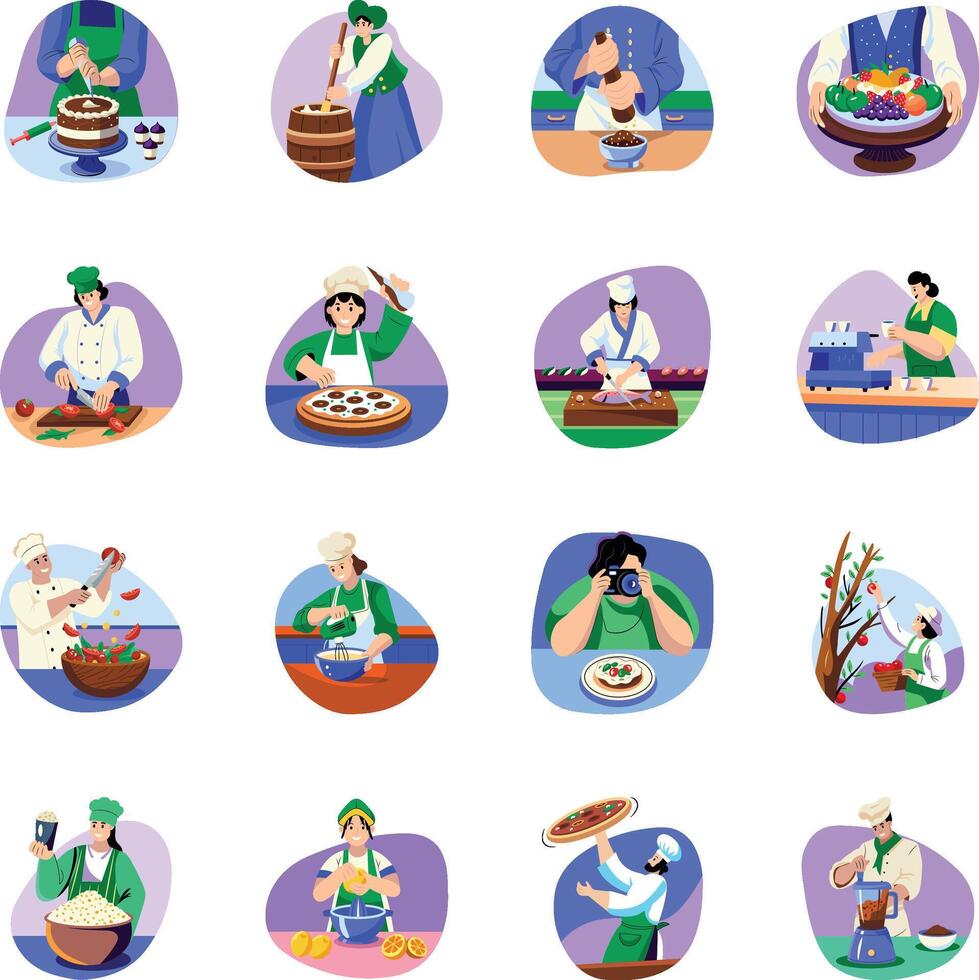Bundle of Flat Style Food Preparation Icons vector