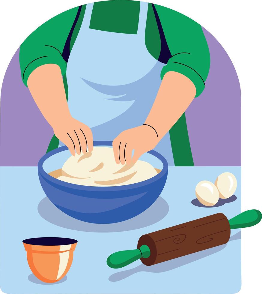 A character making a baking batter, flat style illustration vector