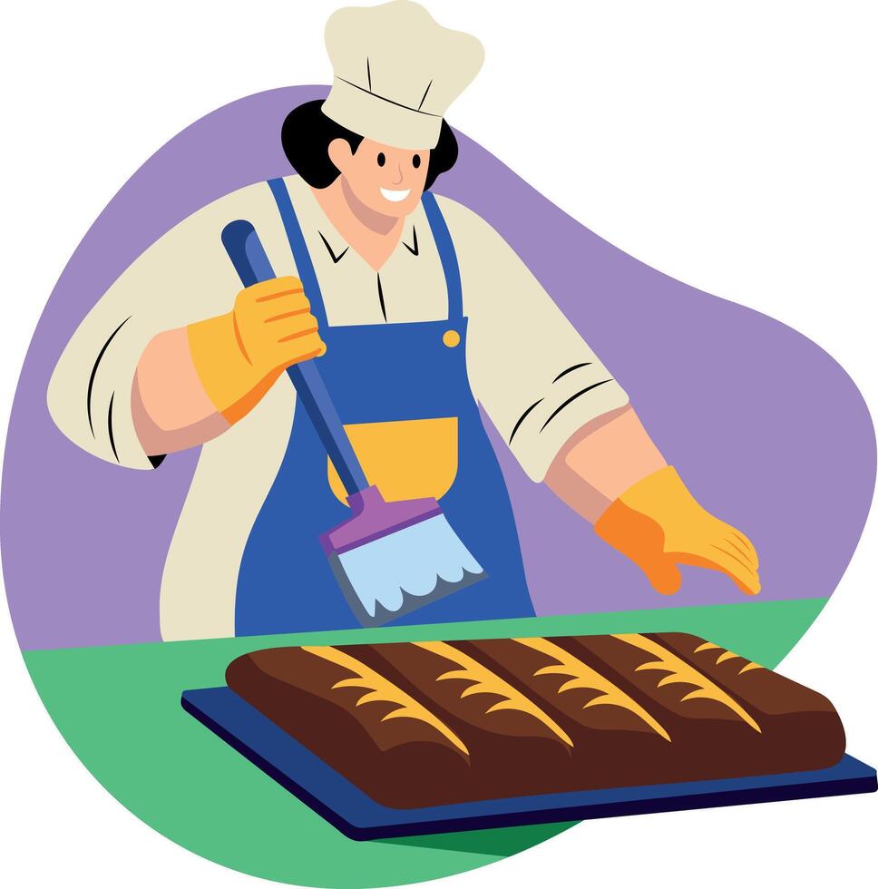 A flat style illustration of an expert chef cooking food vector
