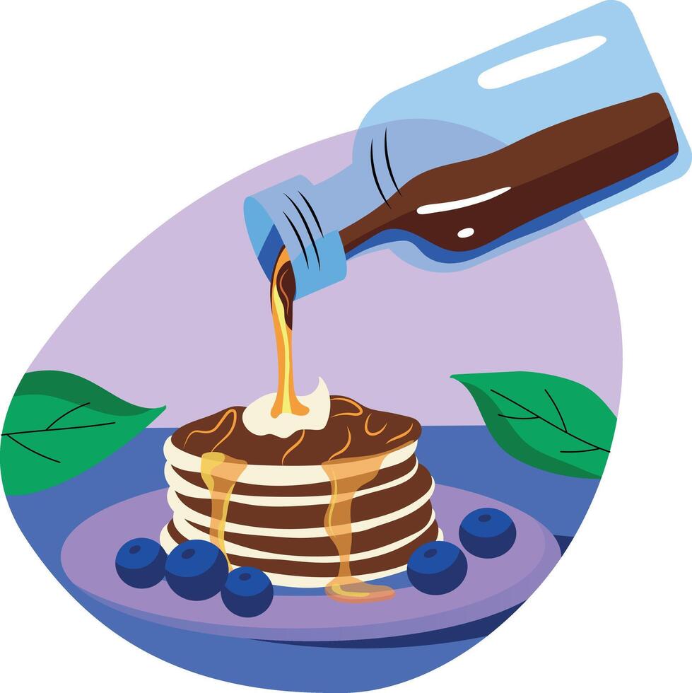 Flat illustration of pouring sweet syrup pancakes vector