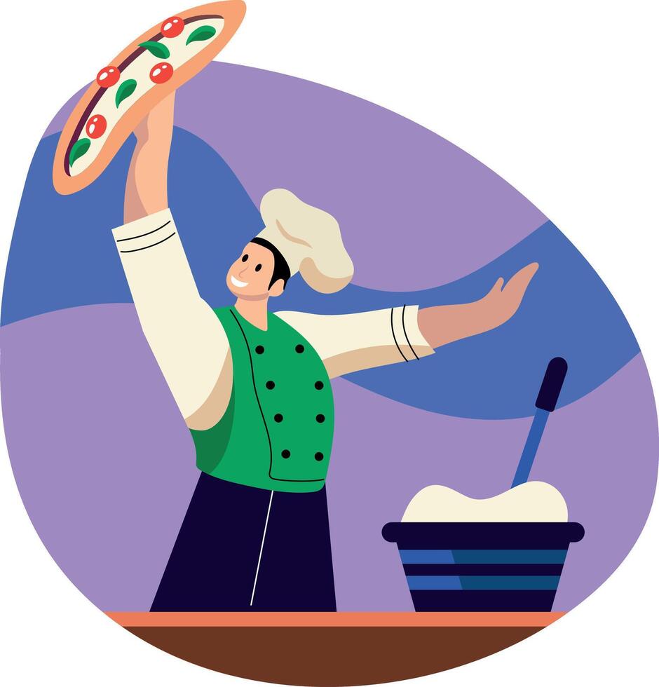 Flat illustration of an expert chef tossing food vector