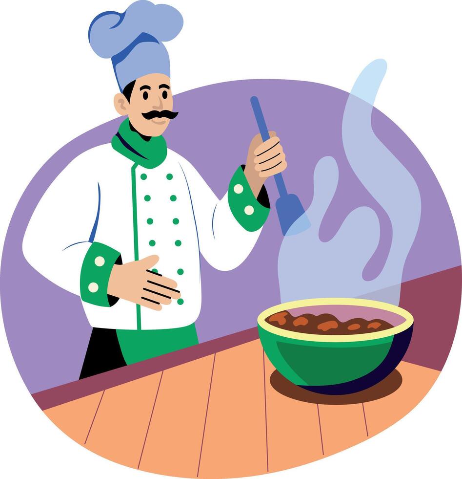 A flat style illustration of soup server character vector