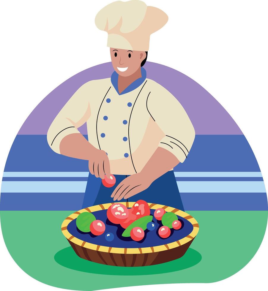 A flat style illustration of a chef making tart vector