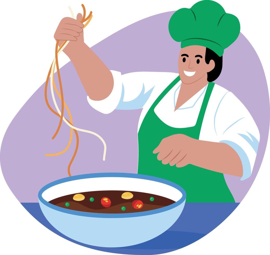 Professional pasta chef illustration in flat style vector