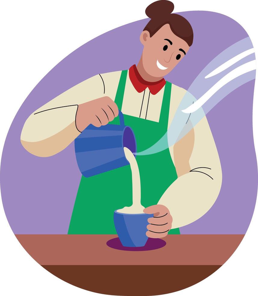 A flat style illustration of a character making coffee vector