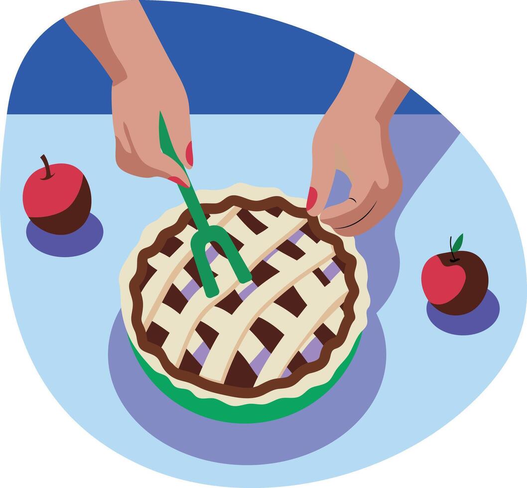 A flat style illustration of making sweet pie lattice vector