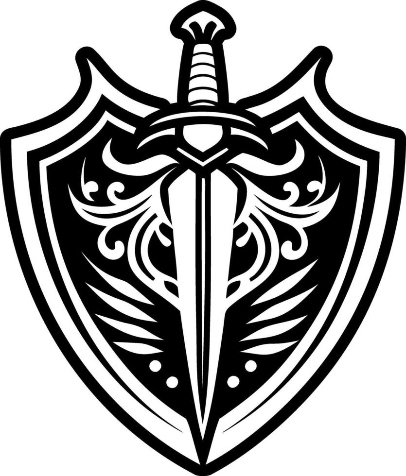 A solid style icon of sword shield symbol vector