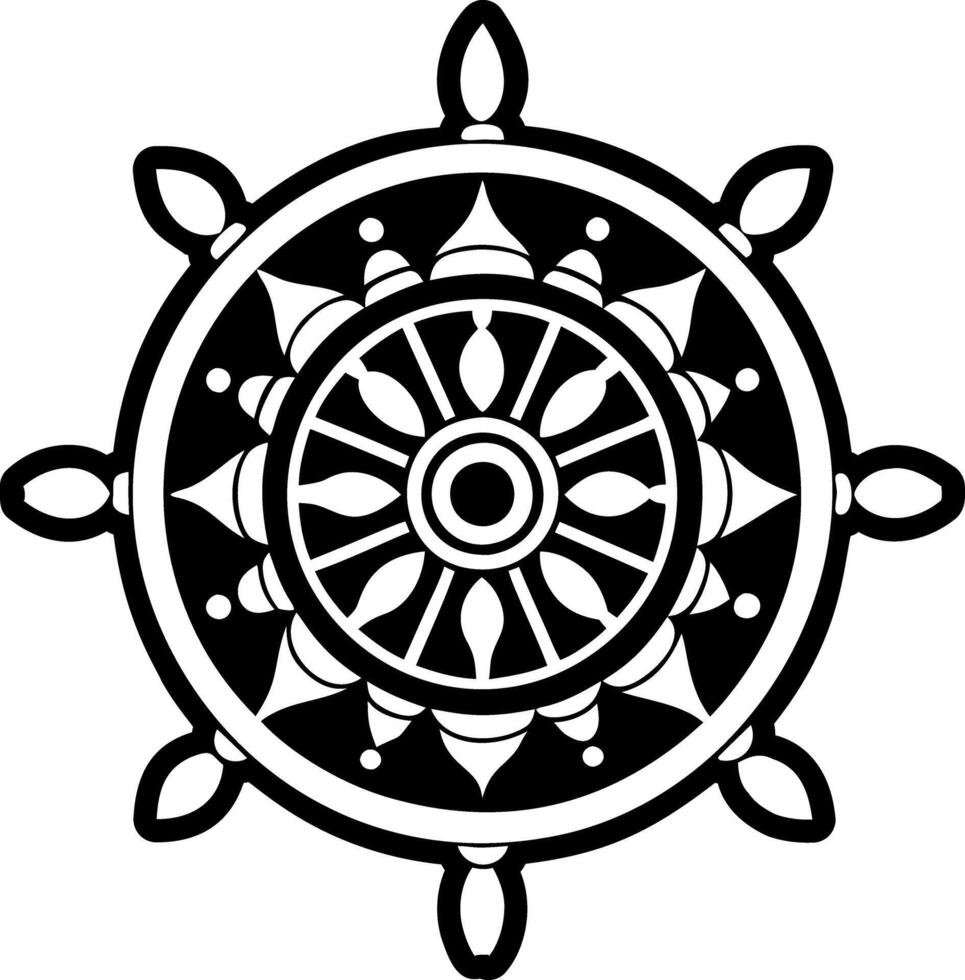 A glyph style icon of dharma wheel symbol vector