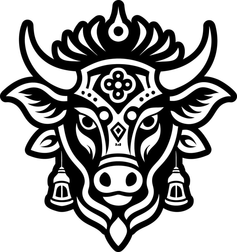 The head of a bull is shown in a black and white design vector