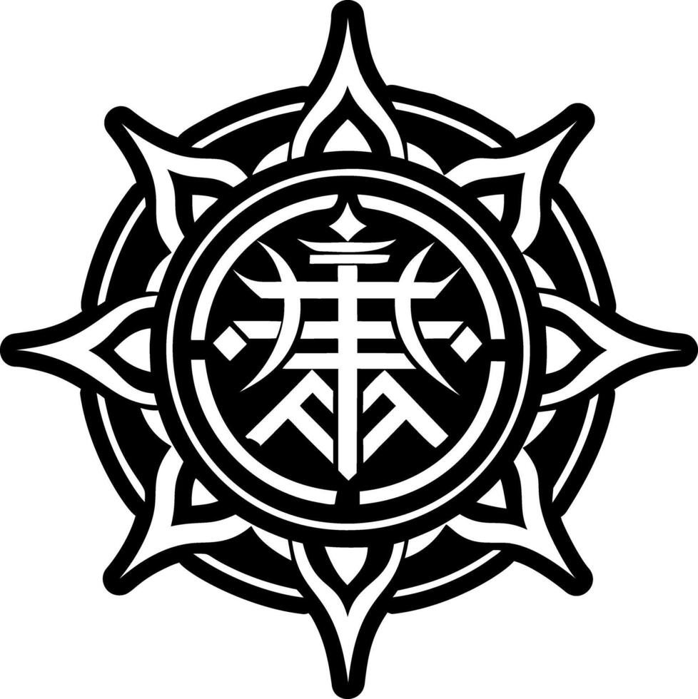 A black and white sun symbol with a star in the center vector