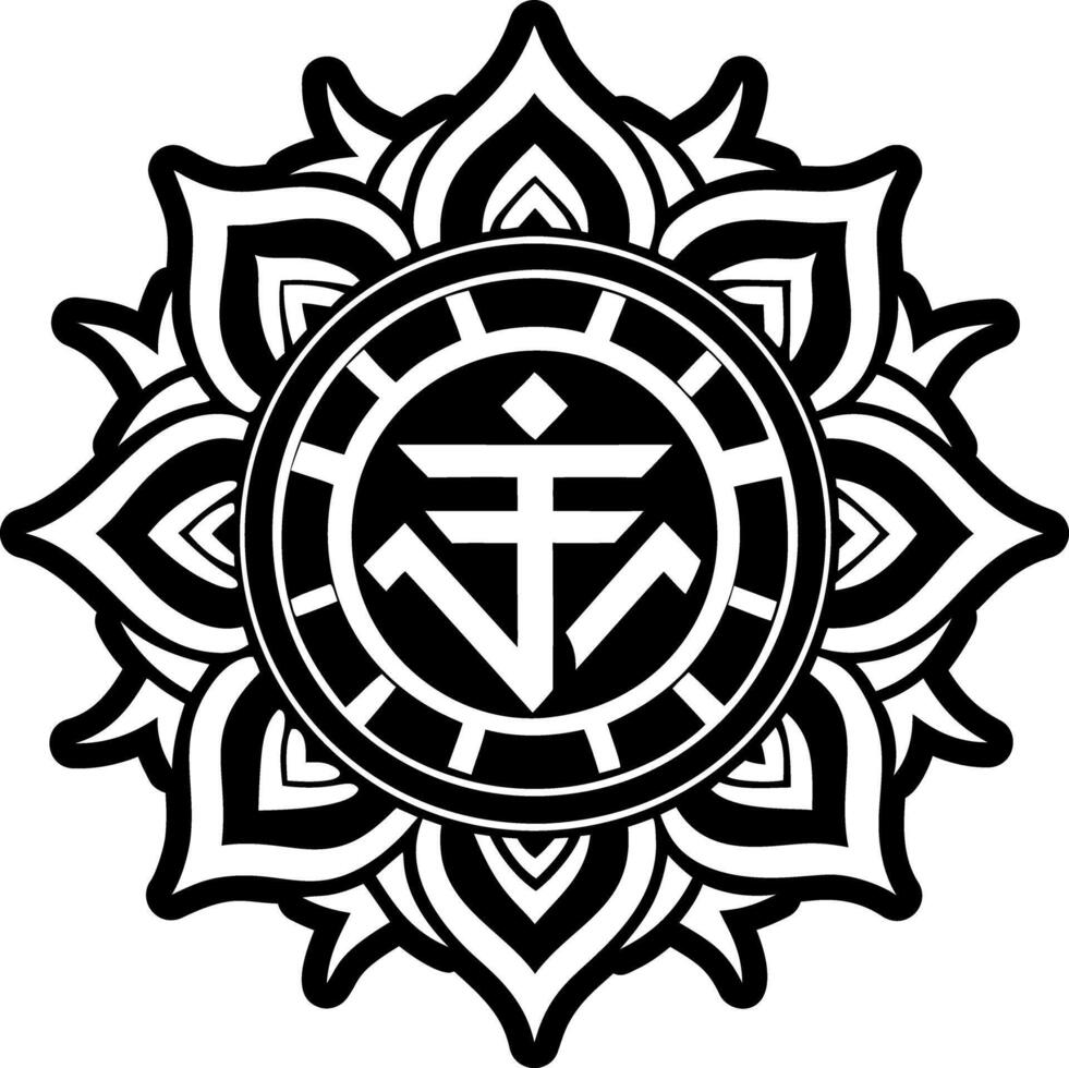 A black and white logo with a symbol on it vector