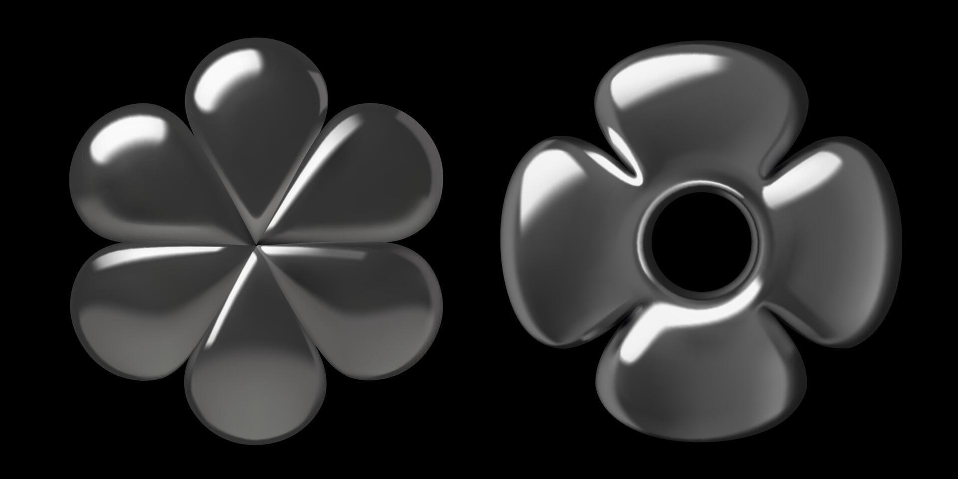 3d Chrome abstract flower geometric shape stickers vector