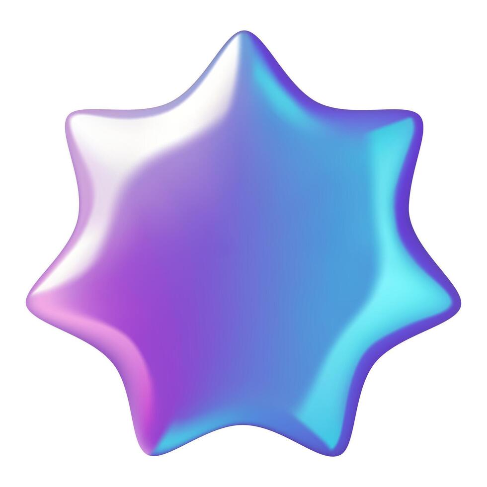 Holographic star burst shape 3d purple and blue gradient button vector