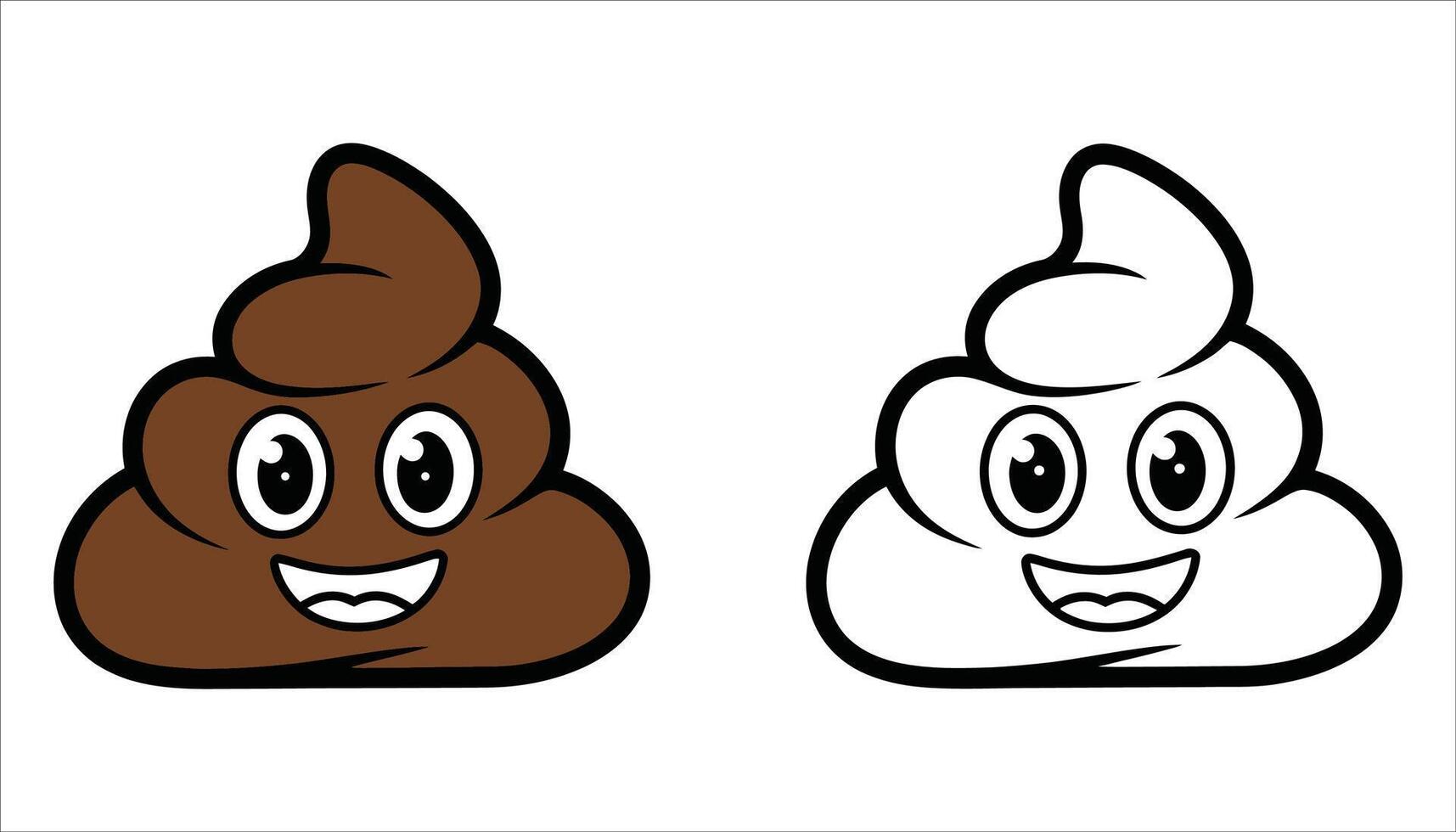 Cute Poop Emoji. Smiling Cartoon Poo Icon in Brown and Black Outline vector