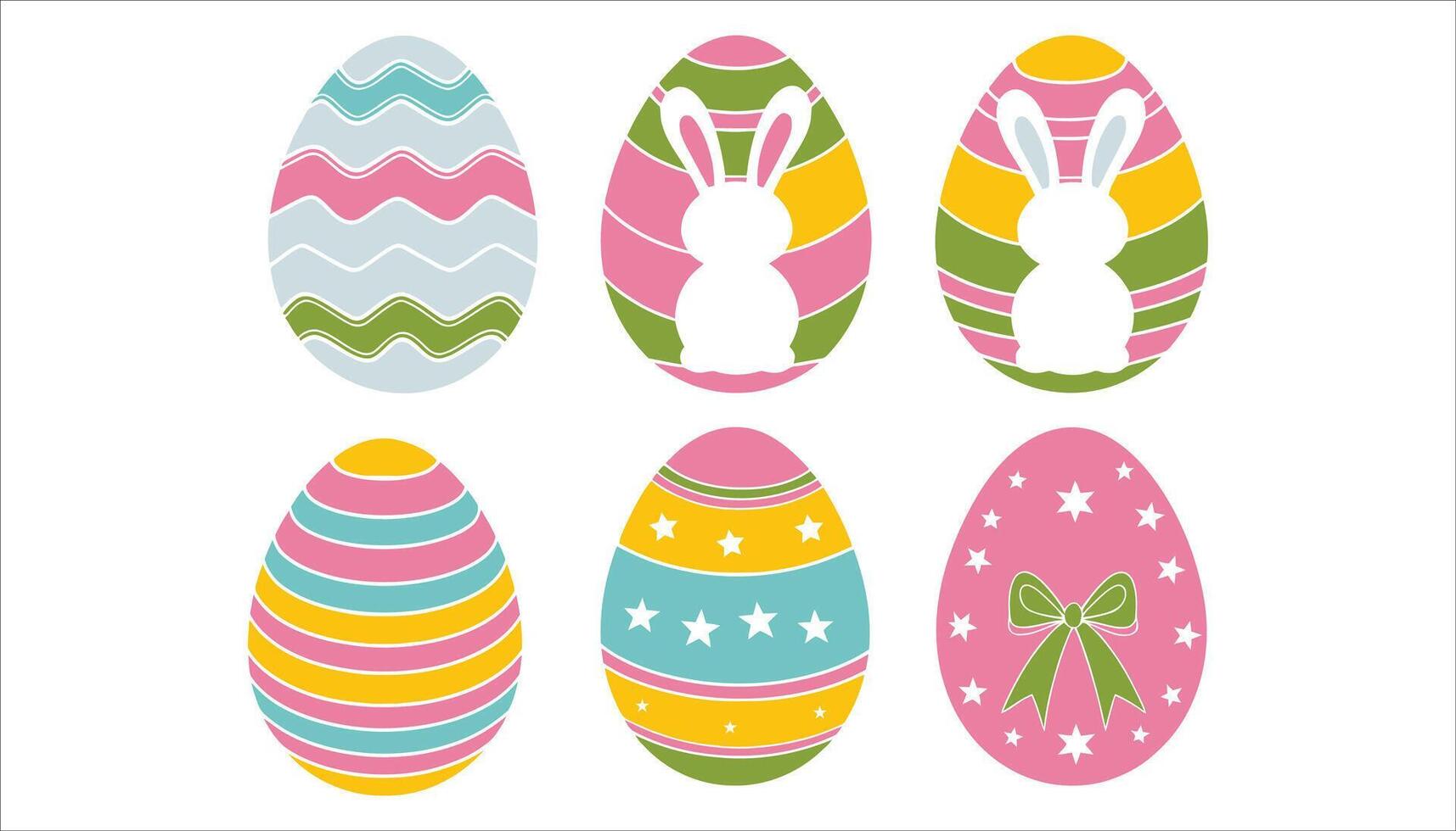 Easter Egg Cartoon Clipart with Bunny, Stars, and Bow Designs vector