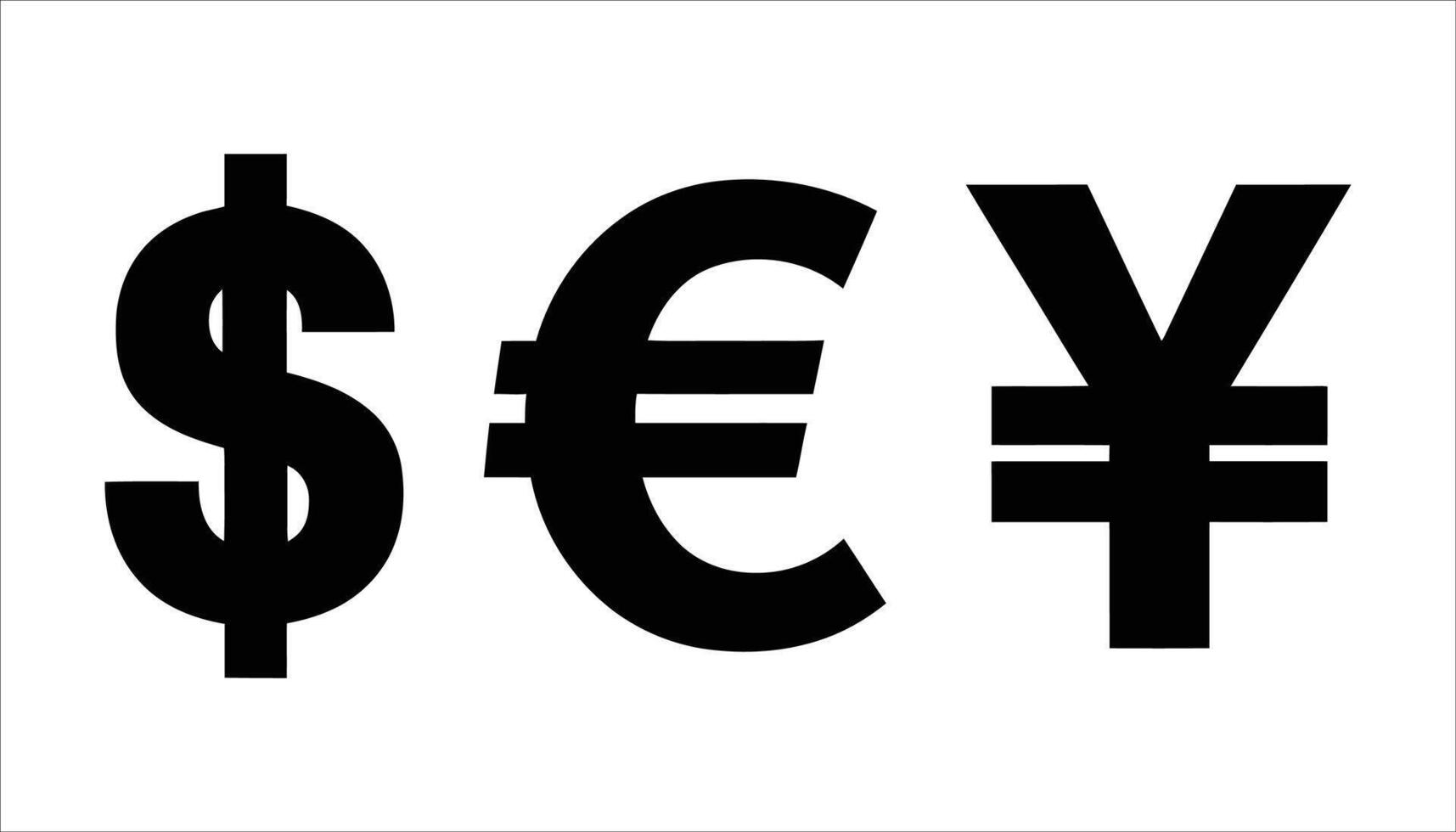 Currency Symbols. Dollar, Euro, Yen Signs in Black Isolated on White vector