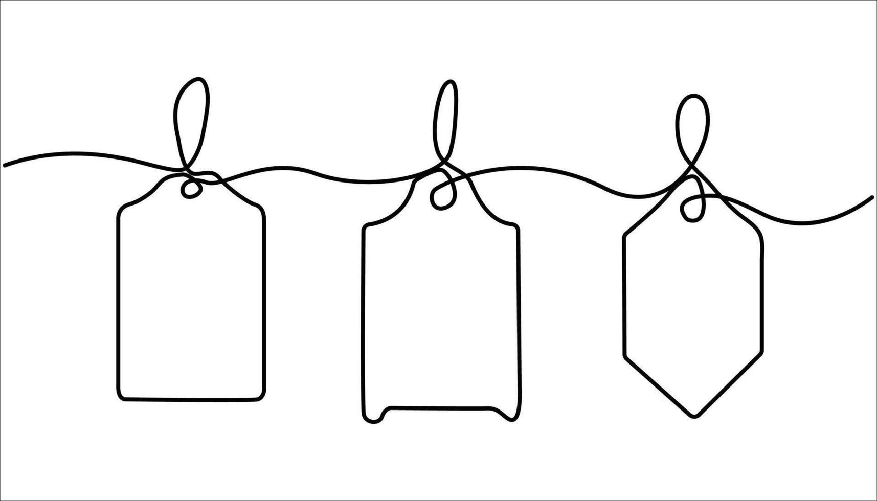 Red blank prize tag continuous one line drawing. Sale label, one line art, continuous contour drawing, vector