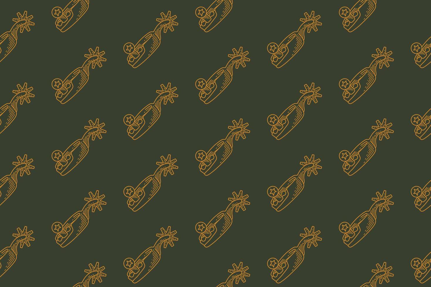 cowboy spur doodle seamless pattern on green background. western sheriff spurs engraving pattern background. retro wild west spur background for rodeo, ranch, adventure decor, merchandise vector