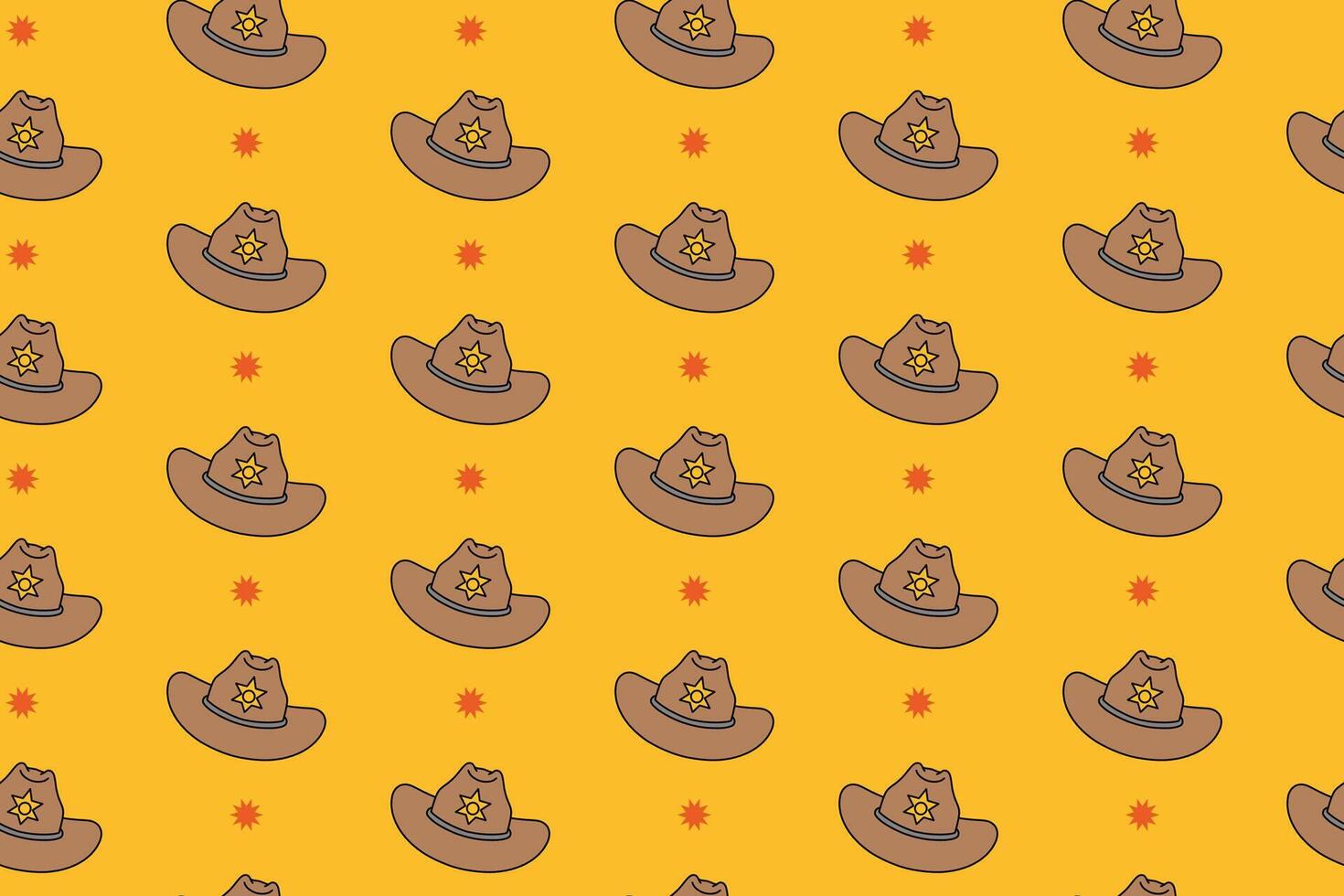 cowboy hat colorful pattern on yellow background. doodle sheriff hat object symbol seamless pattern background. western cap hat seamless pattern for rodeo, wild west decor and merchandise vector