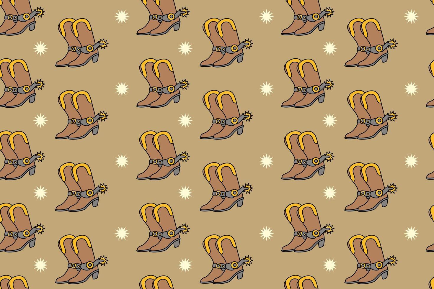 cowboy boot with star colorful pattern on tan background. doodle sheriff shoes object seamless pattern background. western boots seamless pattern for rodeo, wild west decor and merchandise vector