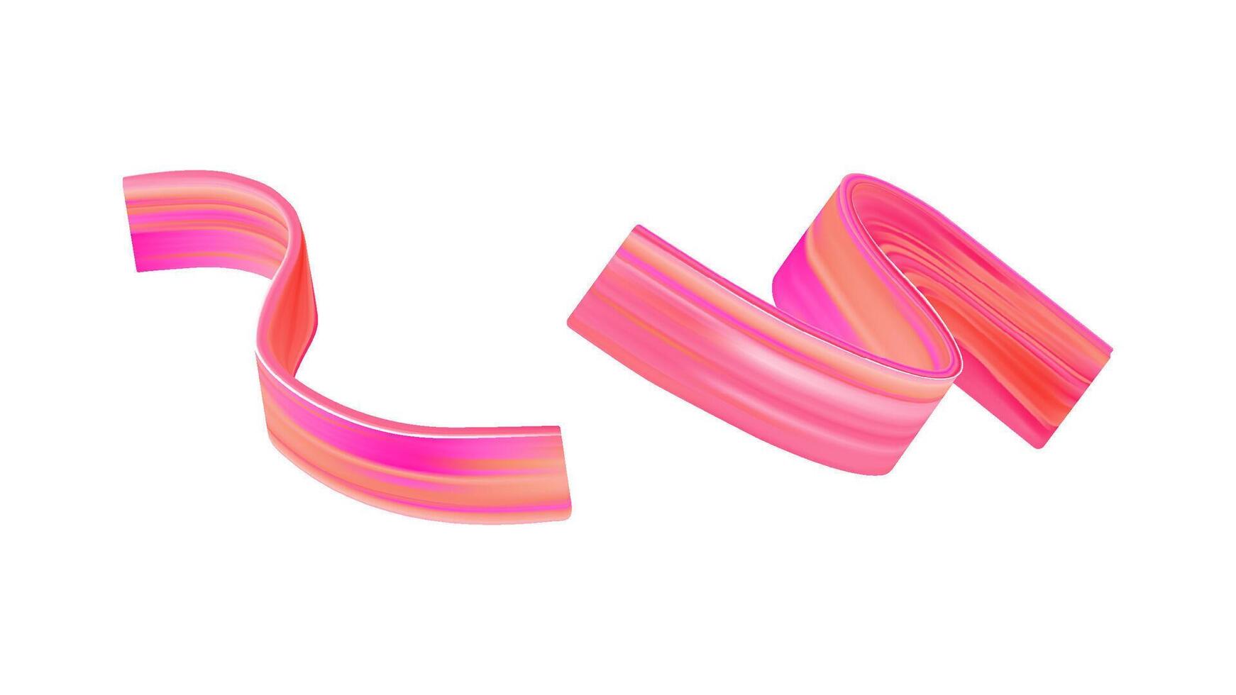 3D brush ribbon with color paint stroke. Abstract bright red wave swirl in motion. Pink fluid gradient splash with smudge texture. Dynamic acrylic brushstroke isolated element for modern design vector