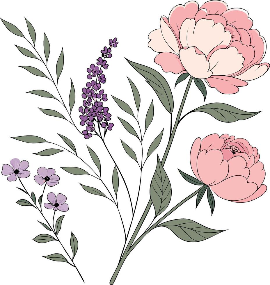 A bouquet of flowers is shown in this illustration vector