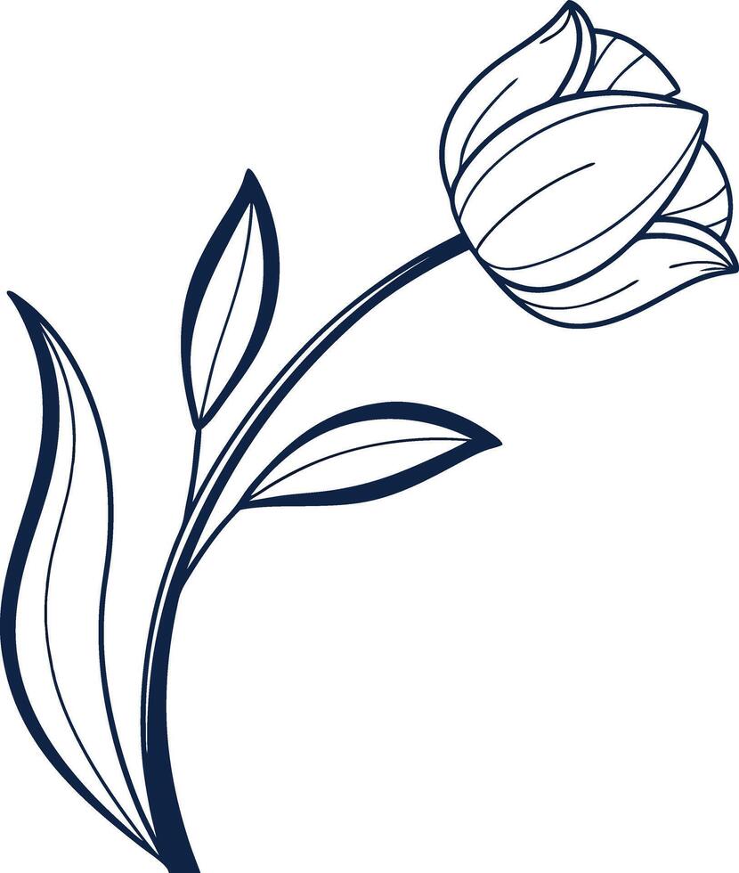 A tulip flower is shown in black and white vector