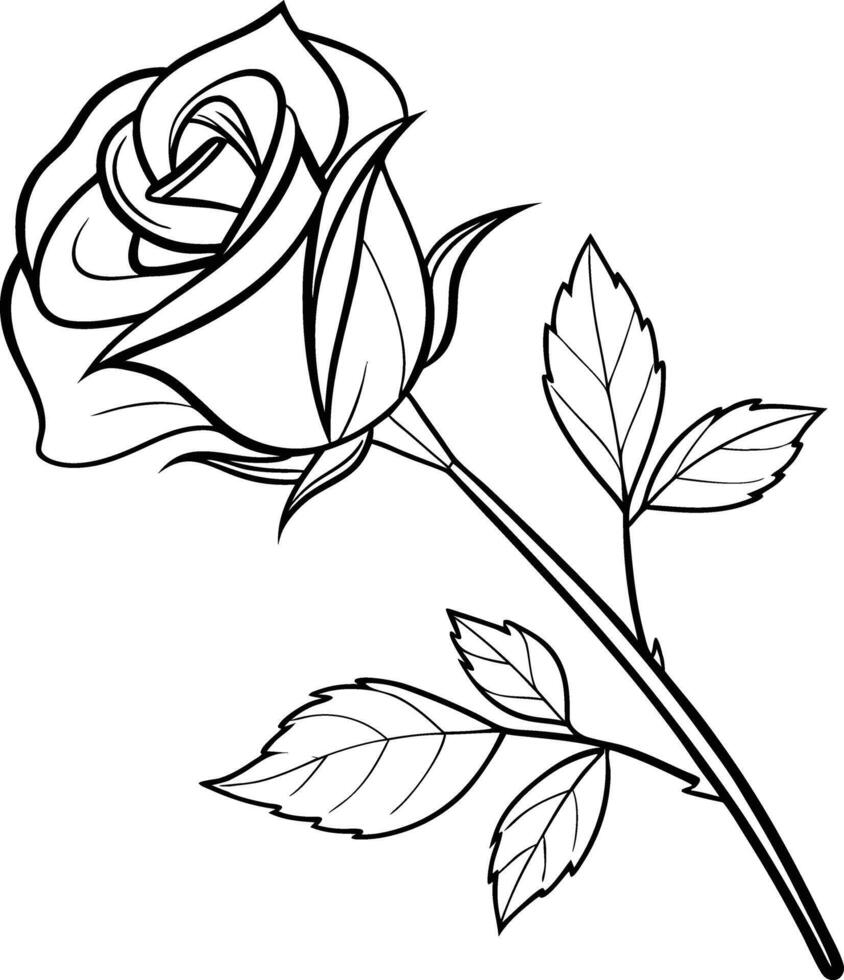 A rose coloring page with a single rose vector