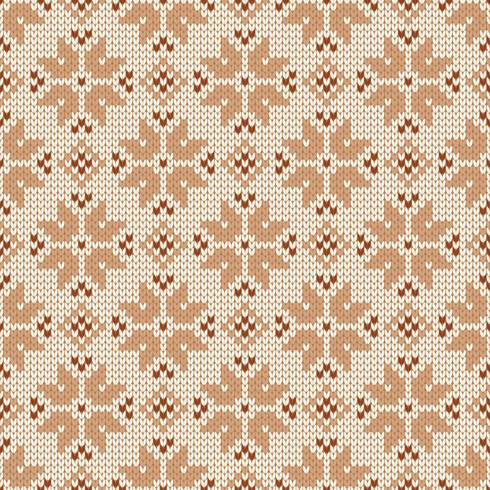 Christmas and New Year traditional knitted seamless pattern. Norwegian style sweater. Wool texture with snowflakes. Holiday background, beige colors vector