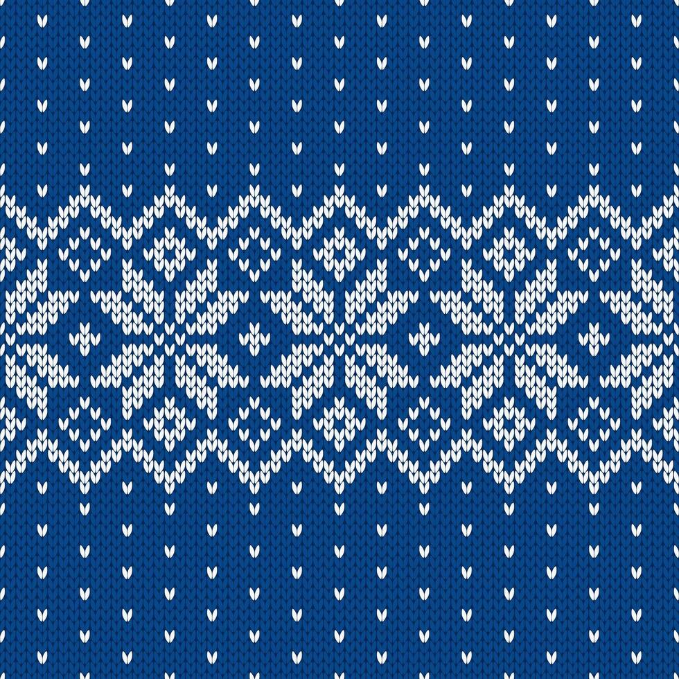 Scandinavian knitted seamless pattern. Norwegian native style sweater, ornament with snowflakes. Fair Isle design. Wool texture. Winter holiday background, decor vector
