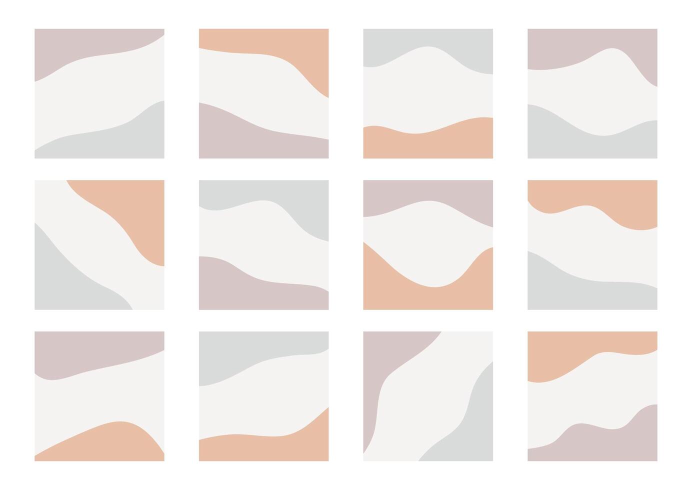 Card templates with abstract organic shapes for social media stories, posts, mobile apps. Square backgrounds with copy space for text, pastel colors. Trendy blog design vector