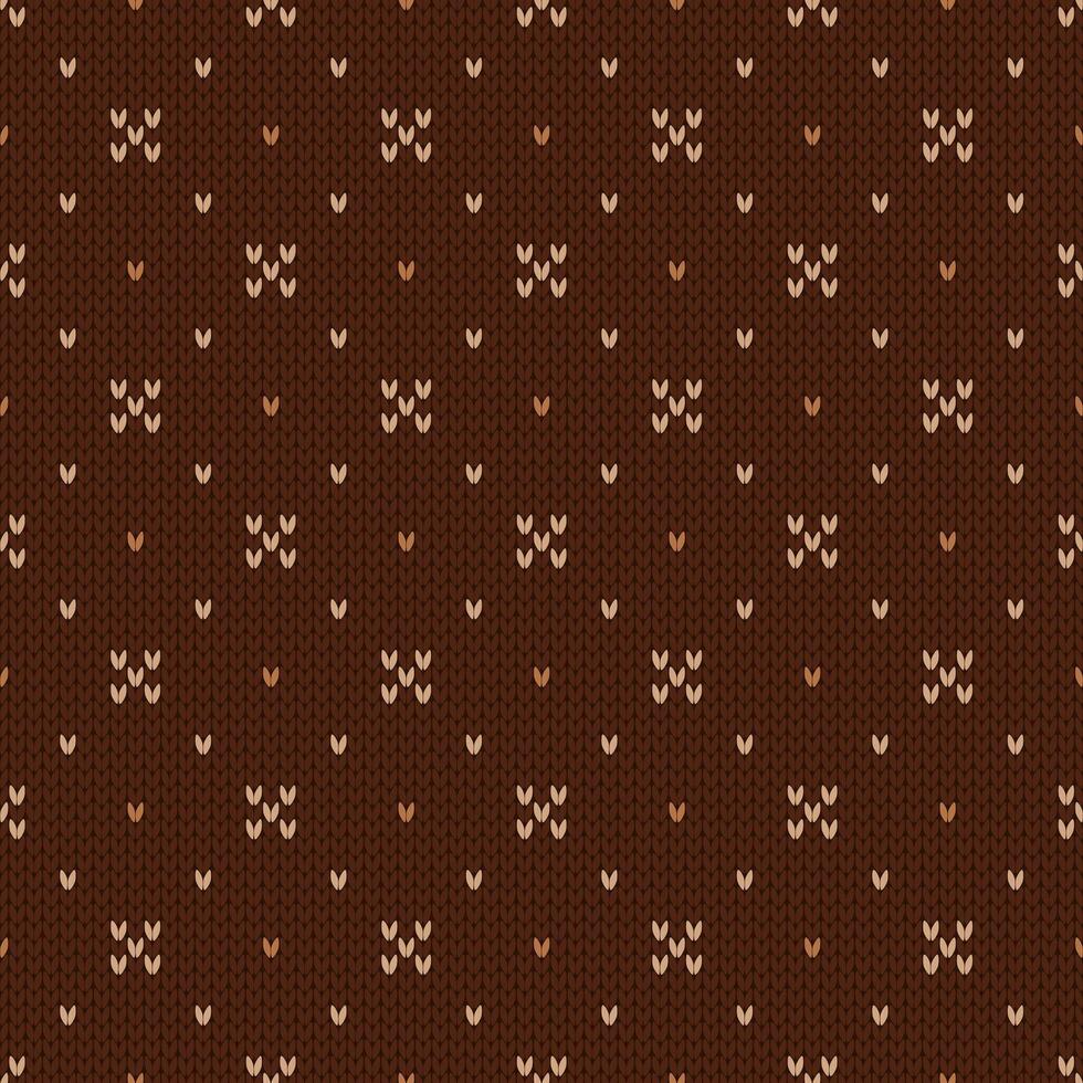 Winter knitted seamless pattern with snowflakes and dots. Norwegian style sweater. Wool texture. Traditional holiday background, brown and beige vector
