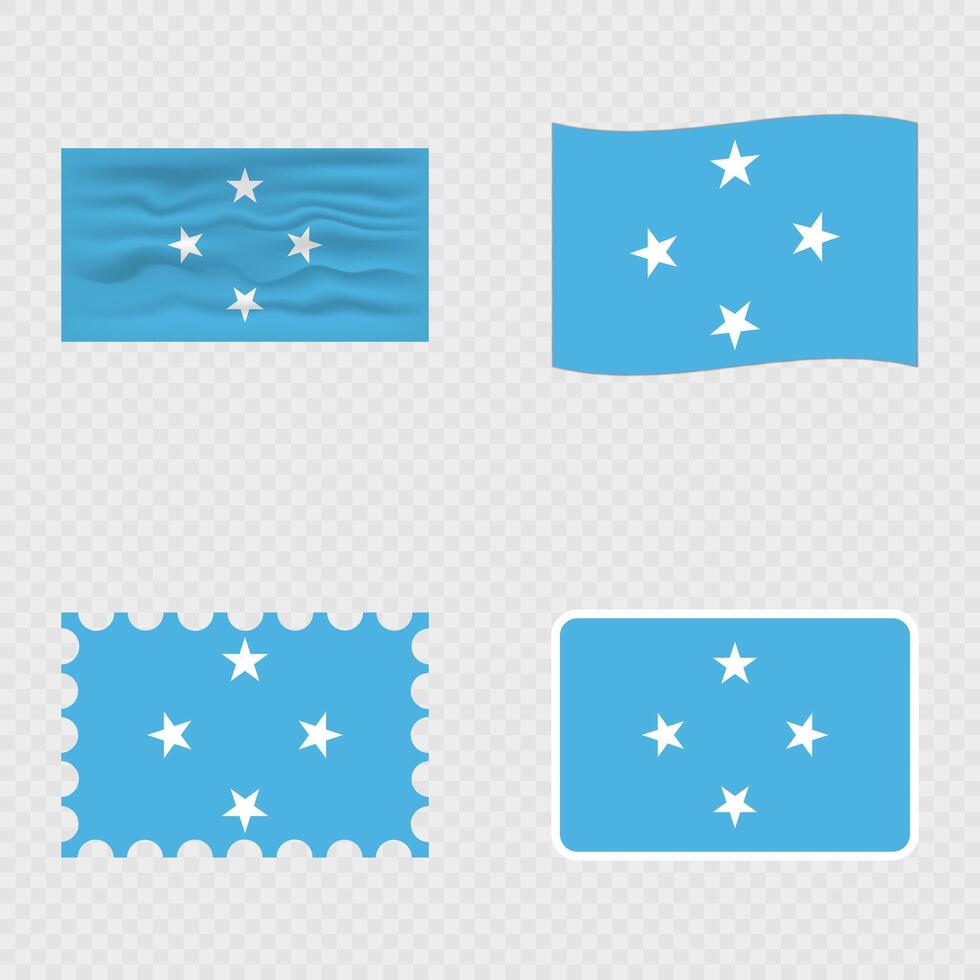 Micronesia national flag in four different styles. vector