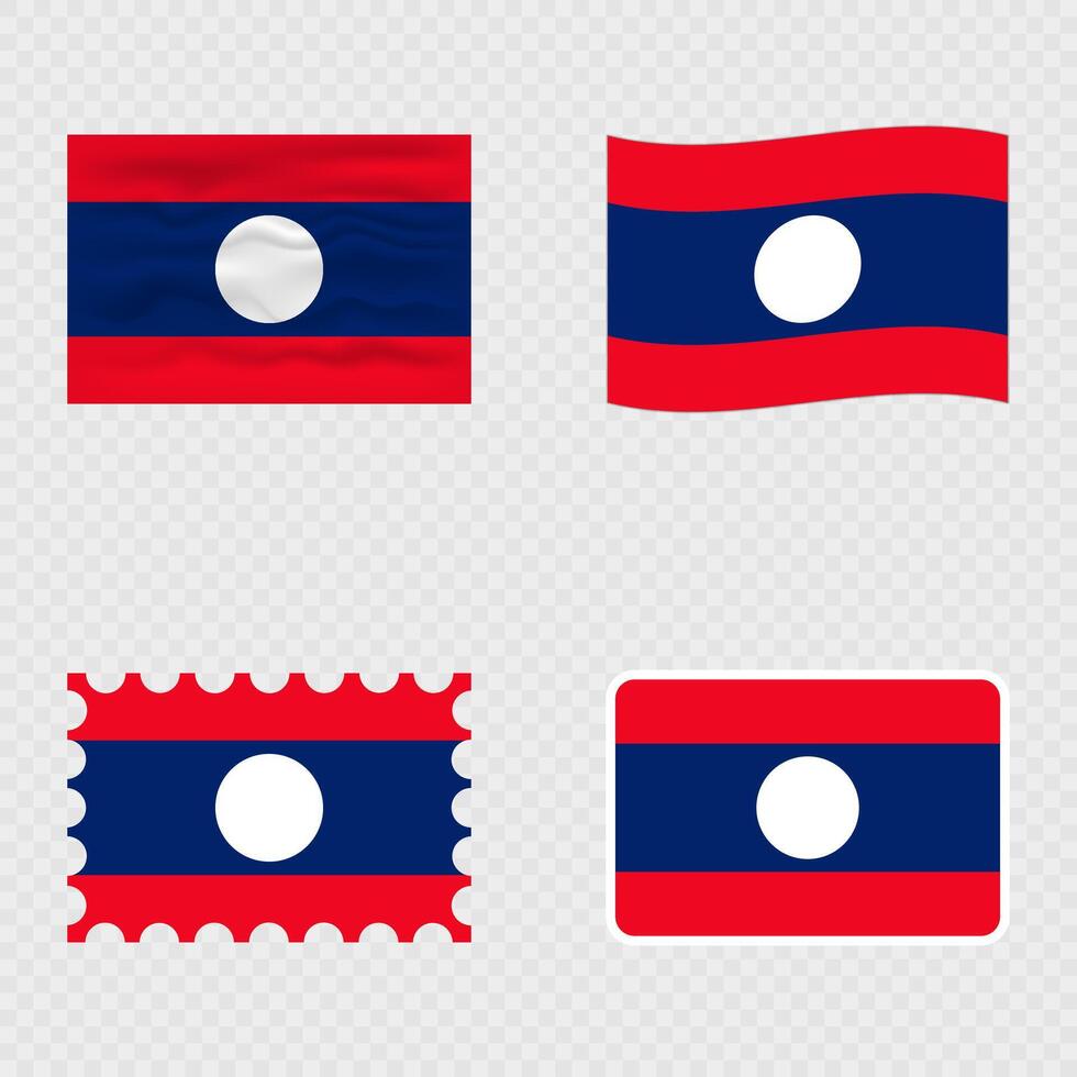 Laos national flag in four different styles. vector