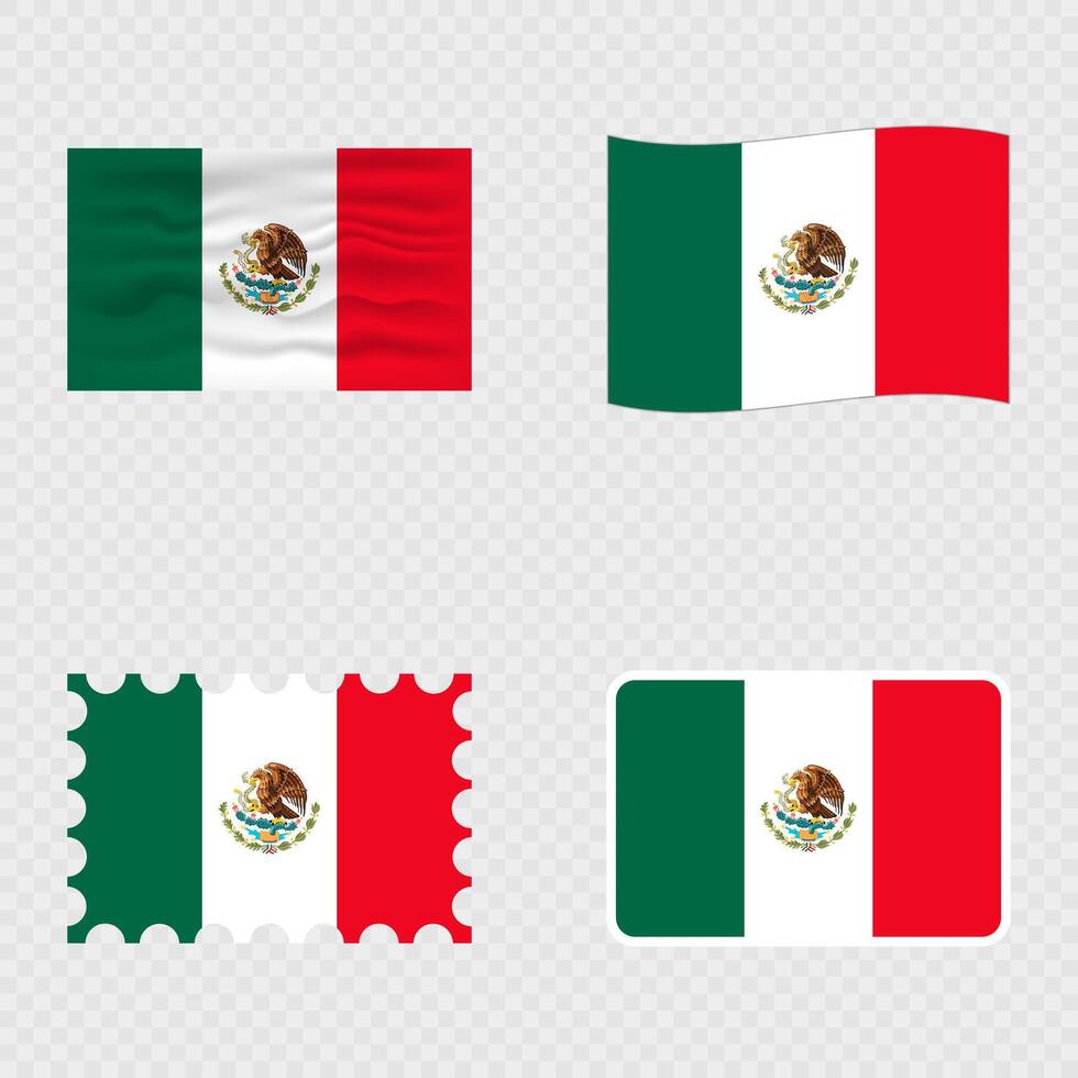 Mexico national flag in four different styles. vector