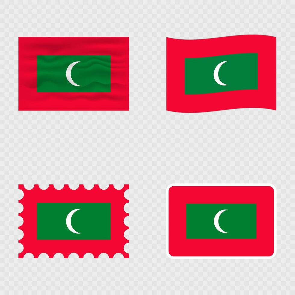 Maldives national flag in four different styles. vector