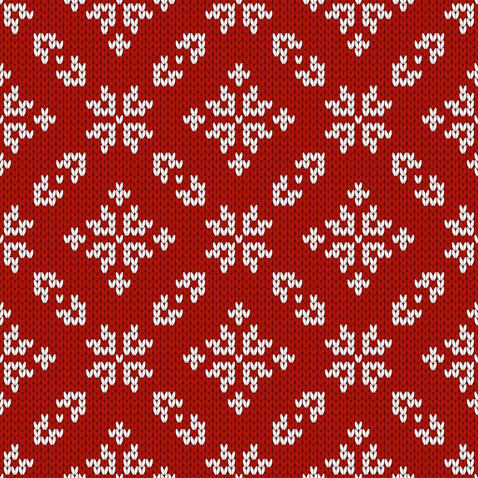 Scandinavian knitted seamless pattern. Norwegian native style sweater with snowflakes. Wool texture. Winter holiday background, red and white vector