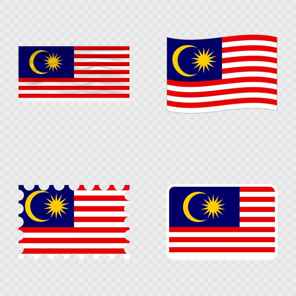 Malaysia national flag in four different styles. vector